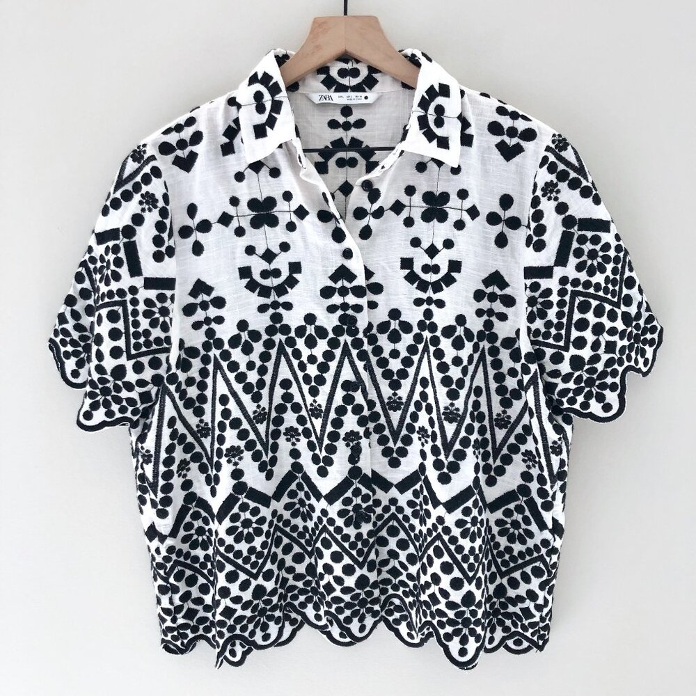 Zara Black and White Button Down Shirt